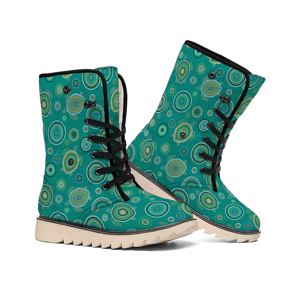 Aboriginal Sea Turtle Pattern Print Winter Boots