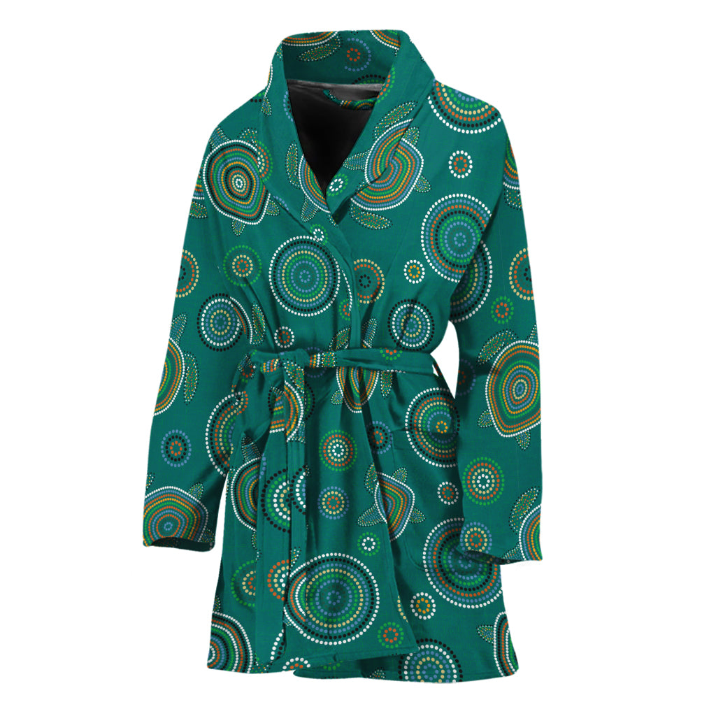 Aboriginal Sea Turtle Pattern Print Women's Bathrobe