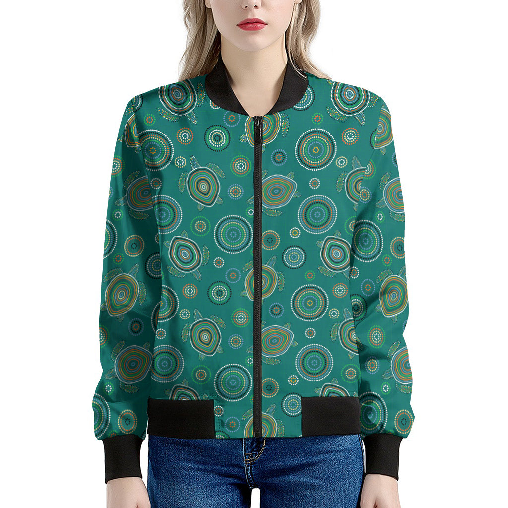 Aboriginal Sea Turtle Pattern Print Women's Bomber Jacket