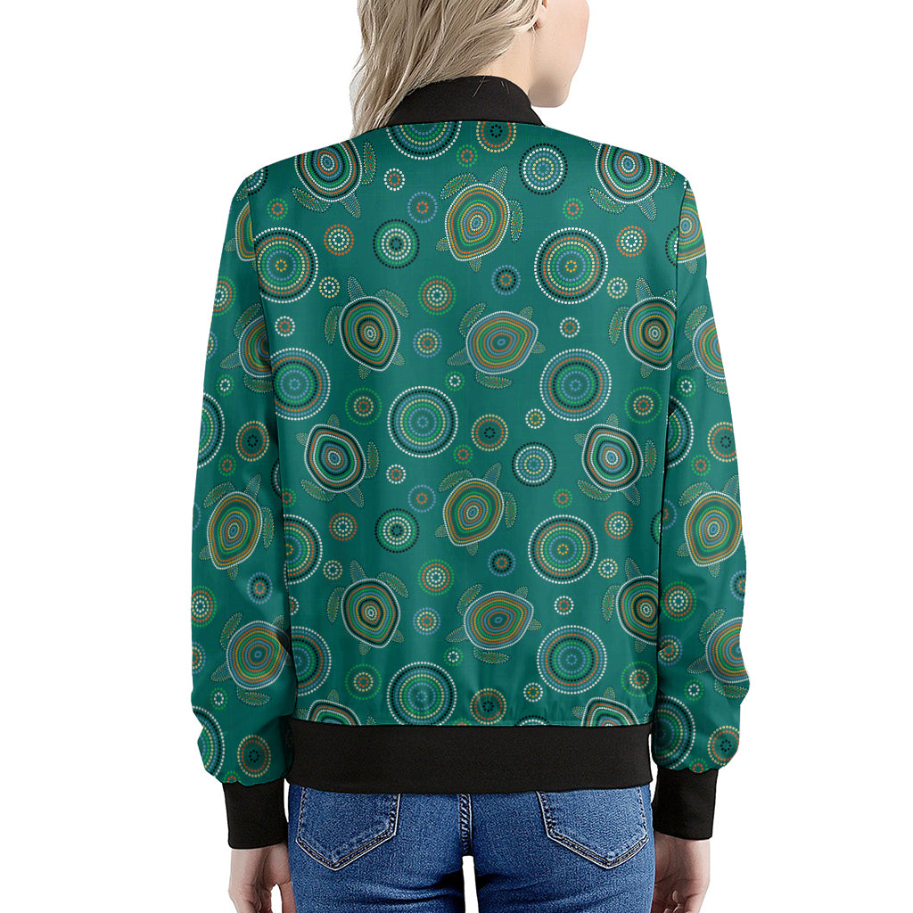 Aboriginal Sea Turtle Pattern Print Women's Bomber Jacket