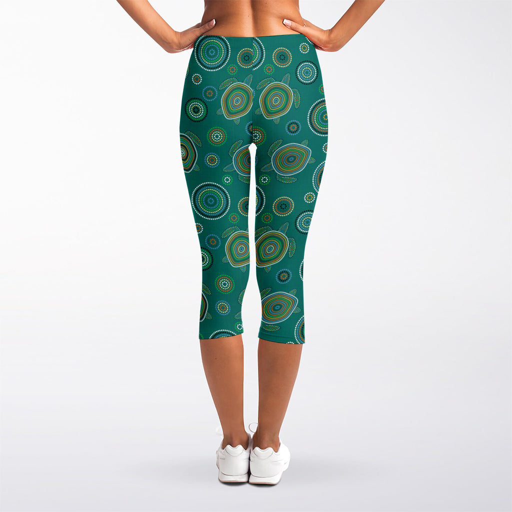 Aboriginal Sea Turtle Pattern Print Women's Capri Leggings