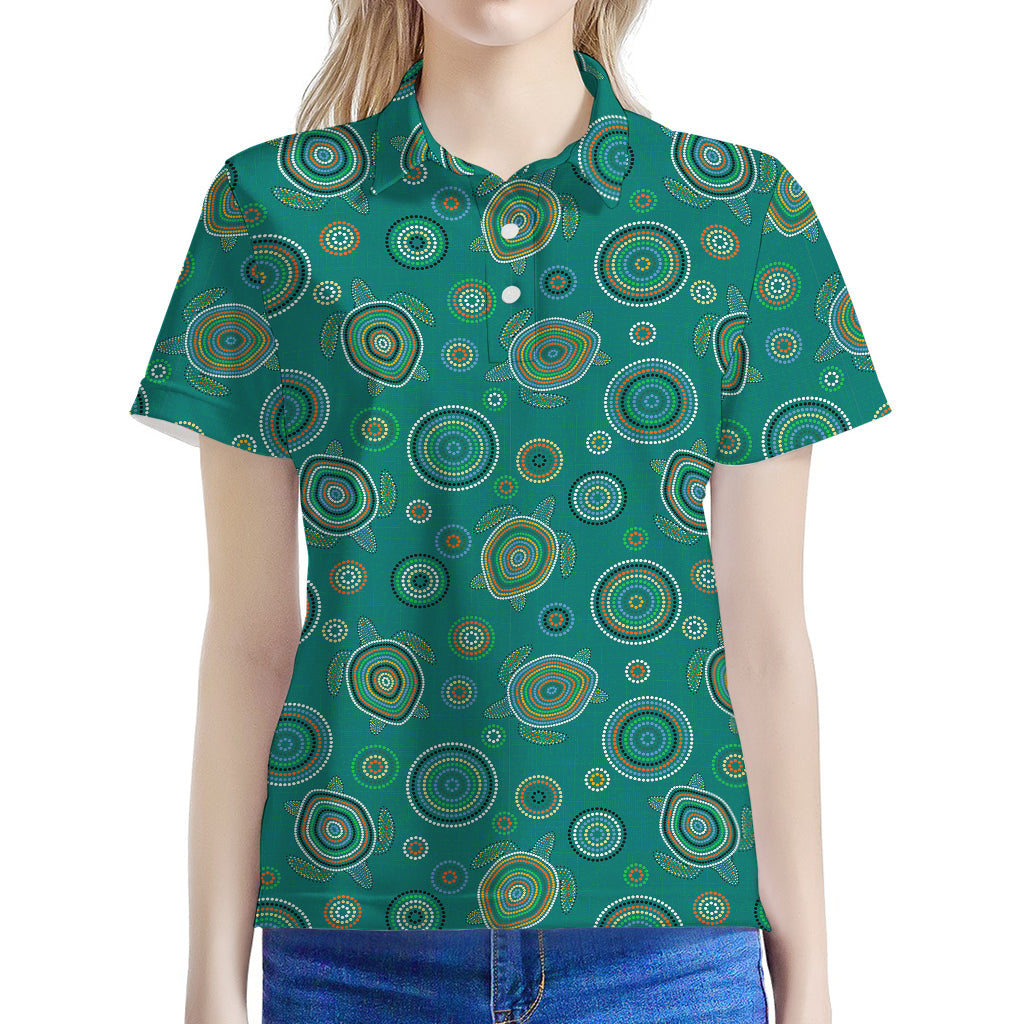 Aboriginal Sea Turtle Pattern Print Women's Polo Shirt