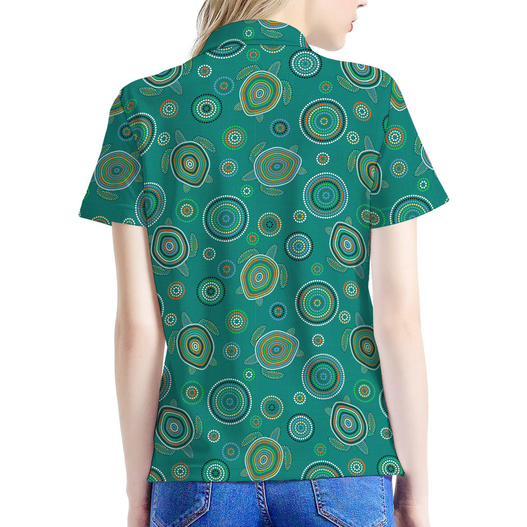 Aboriginal Sea Turtle Pattern Print Women's Polo Shirt