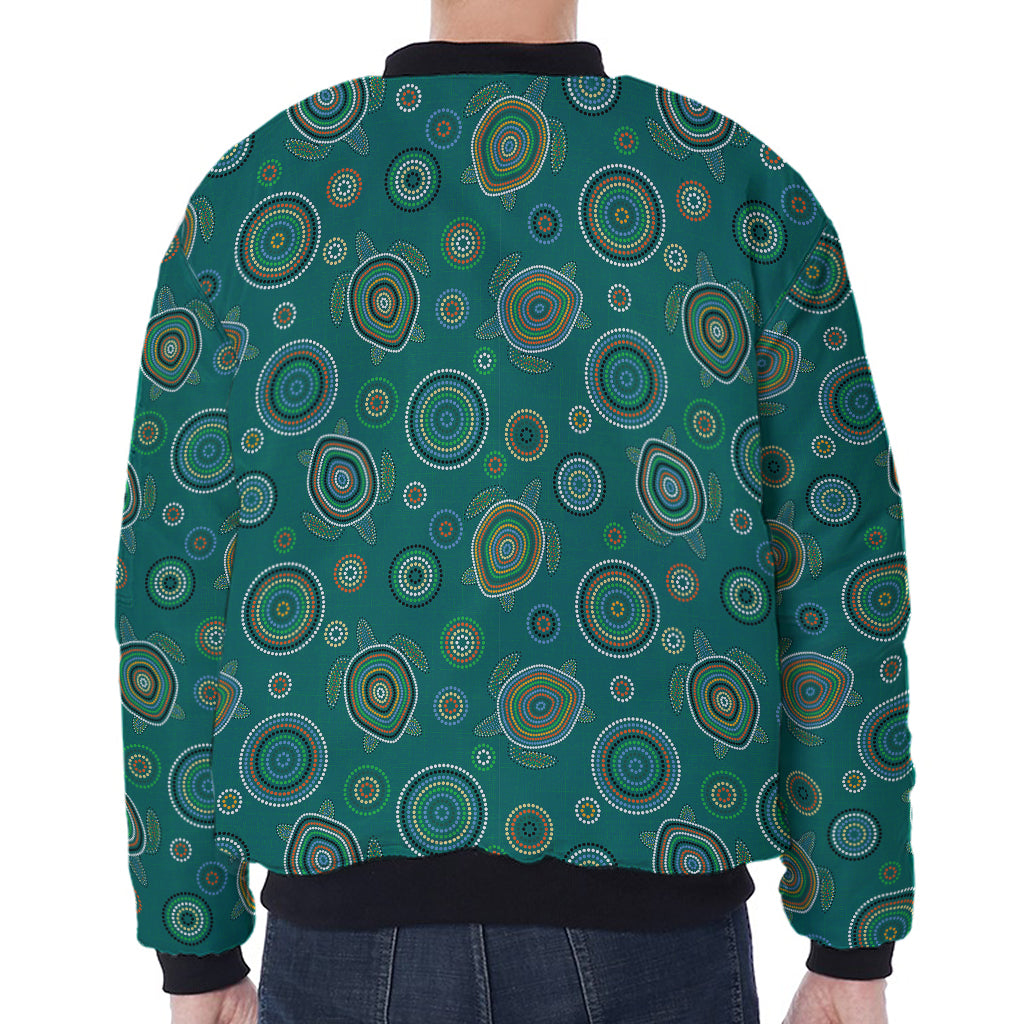 Aboriginal Sea Turtle Pattern Print Zip Sleeve Bomber Jacket