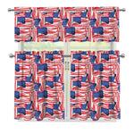 Abstract American Flag Print 3 Piece Kitchen Curtains