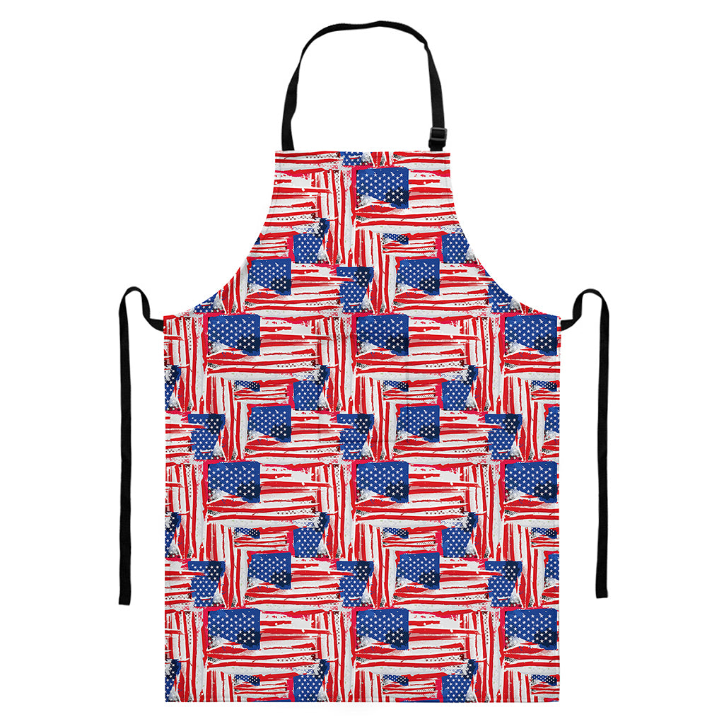 Abstract American Flag Print Bib Apron With Pocket