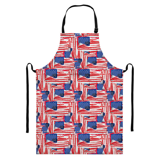 Abstract American Flag Print Bib Apron With Pocket