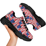Abstract American Flag Print Black Chunky Shoes