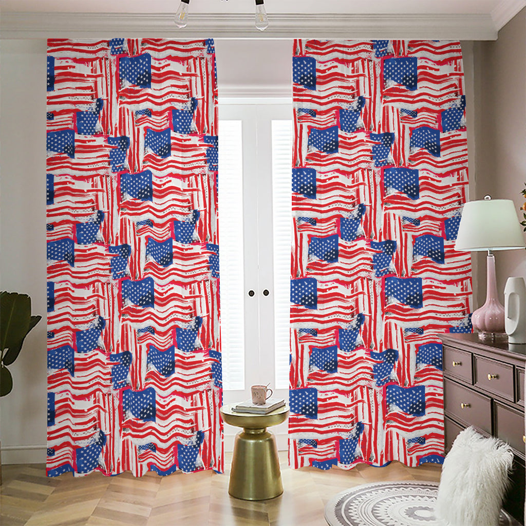 Abstract American Flag Print Blackout Pencil Pleat Curtains