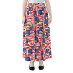 Abstract American Flag Print Chiffon Maxi Skirt