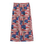Abstract American Flag Print Cotton Front Slit Maxi Skirt