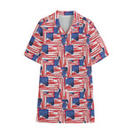 Abstract American Flag Print Cotton Hawaiian Shirt
