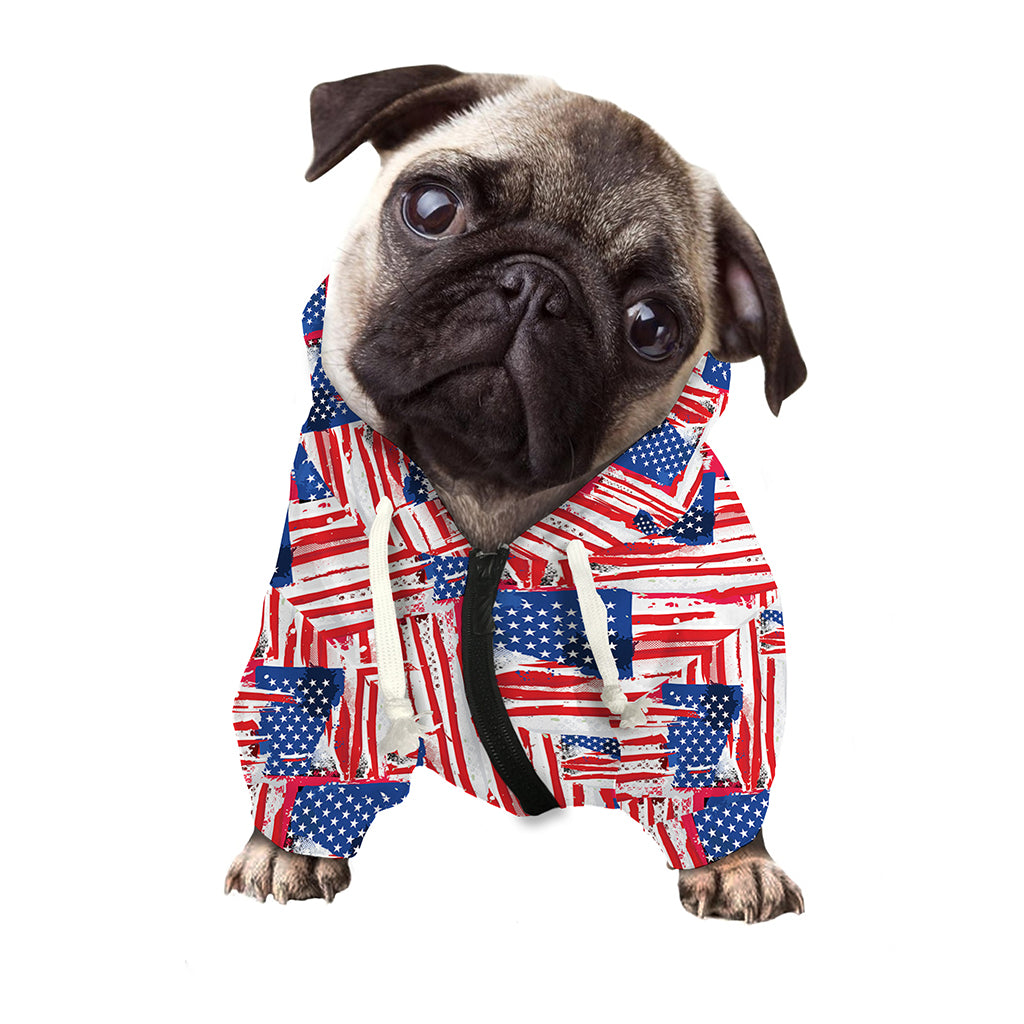 Abstract American Flag Print Dog Zip Up Hoodie