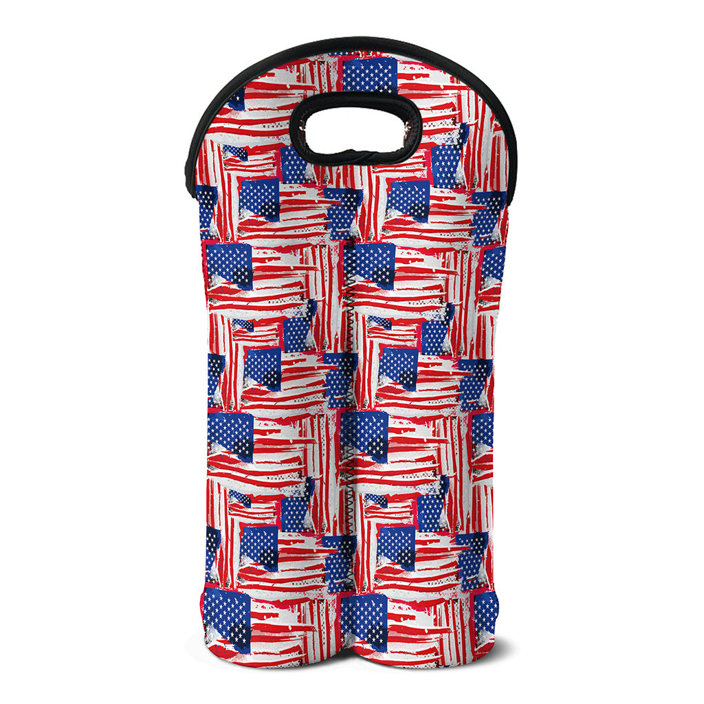 Abstract American Flag Print Double Neoprene Wine Tote
