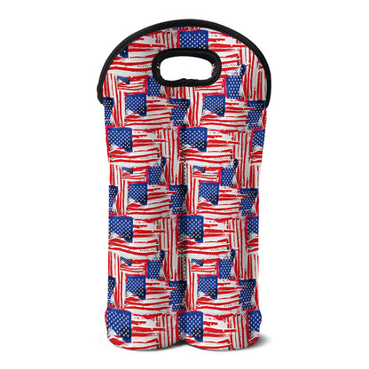 Abstract American Flag Print Double Neoprene Wine Tote