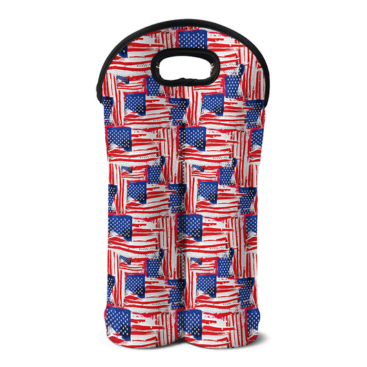 Abstract American Flag Print Double Neoprene Wine Tote