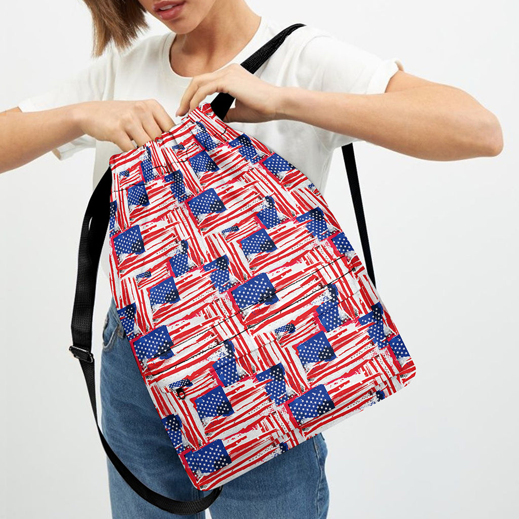 Abstract American Flag Print Drawstring Backpack
