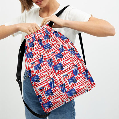 Abstract American Flag Print Drawstring Backpack