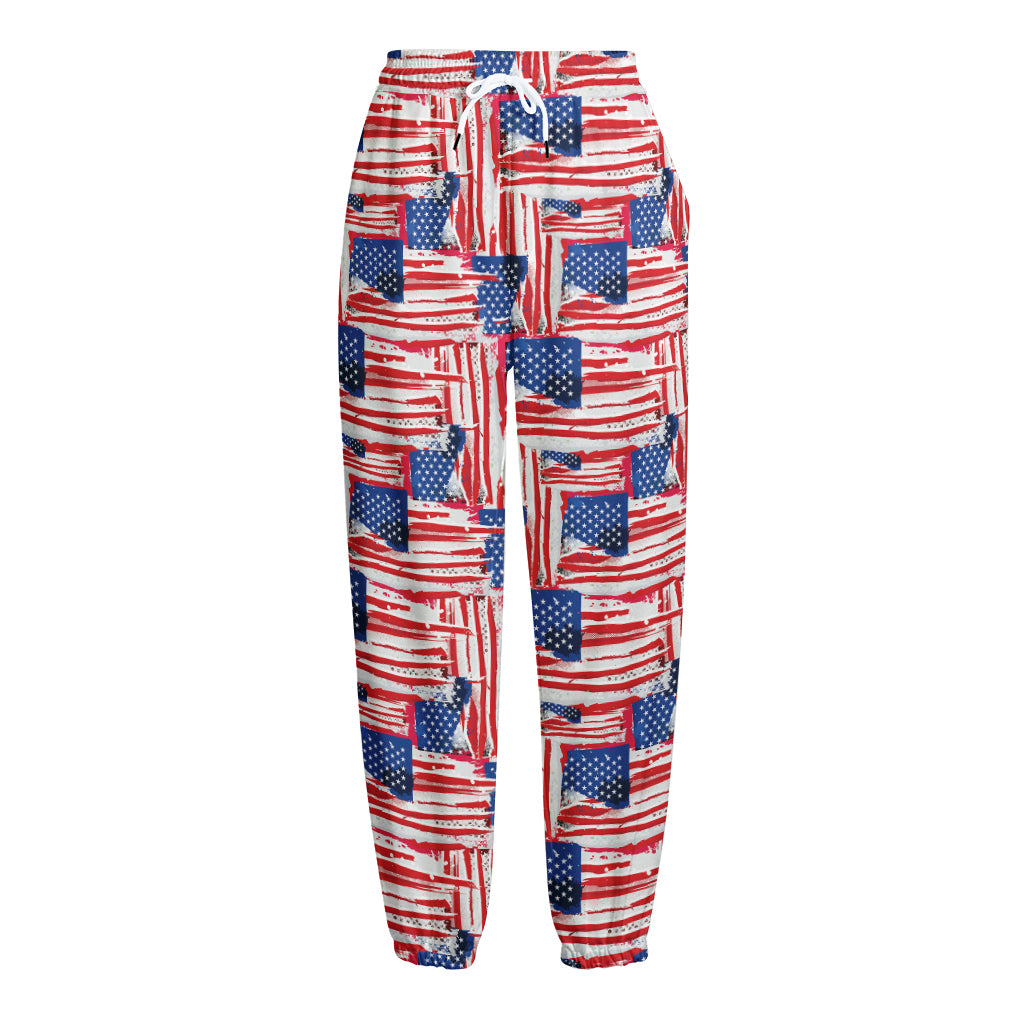 Abstract American Flag Print Fleece Lined Knit Pants