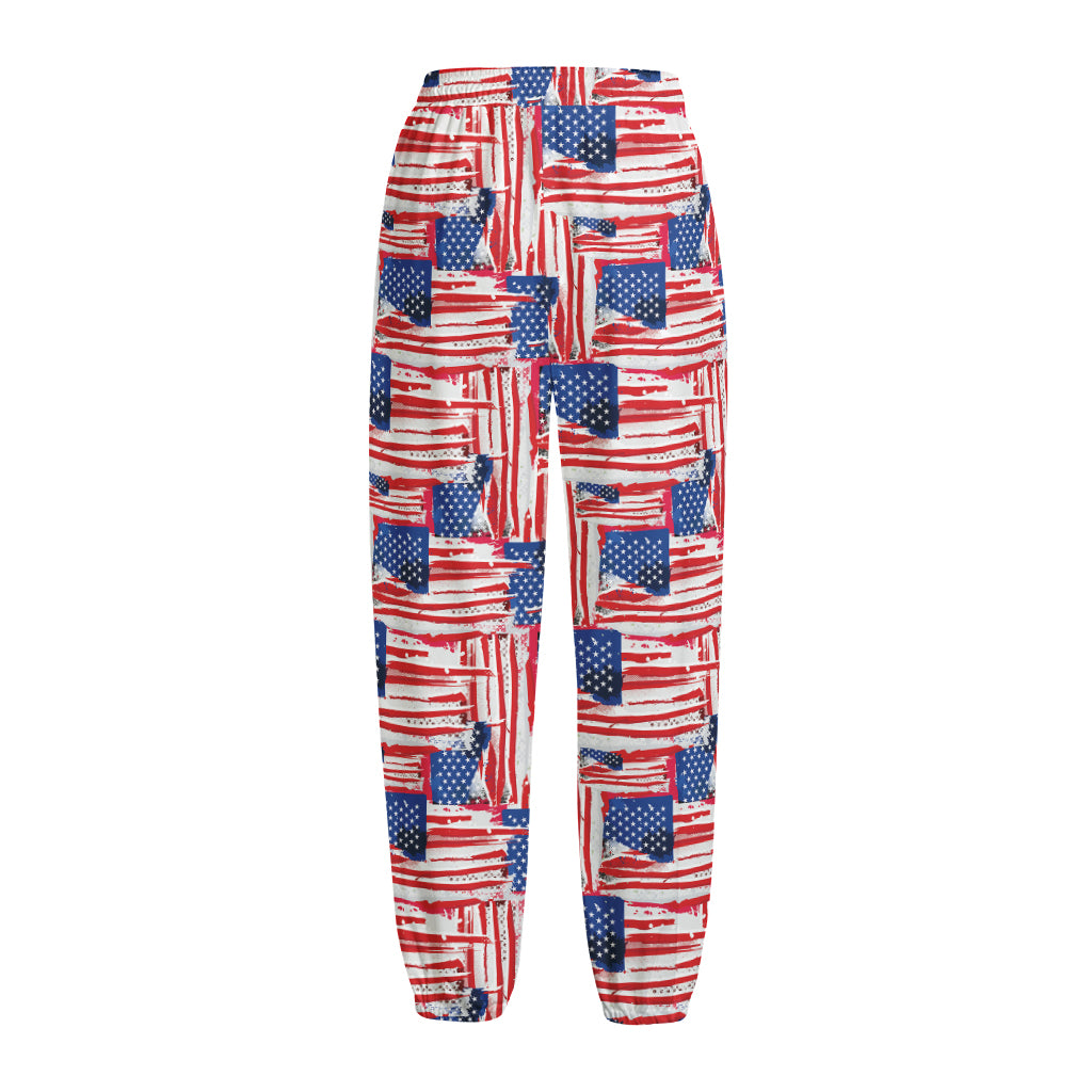 Abstract American Flag Print Fleece Lined Knit Pants