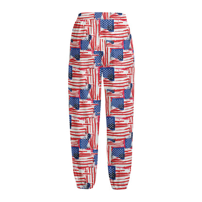 Abstract American Flag Print Fleece Lined Knit Pants