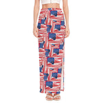 Abstract American Flag Print High Slit Maxi Skirt