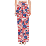 Abstract American Flag Print High Slit Maxi Skirt