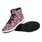 Abstract American Flag Print High Top Leather Sneakers