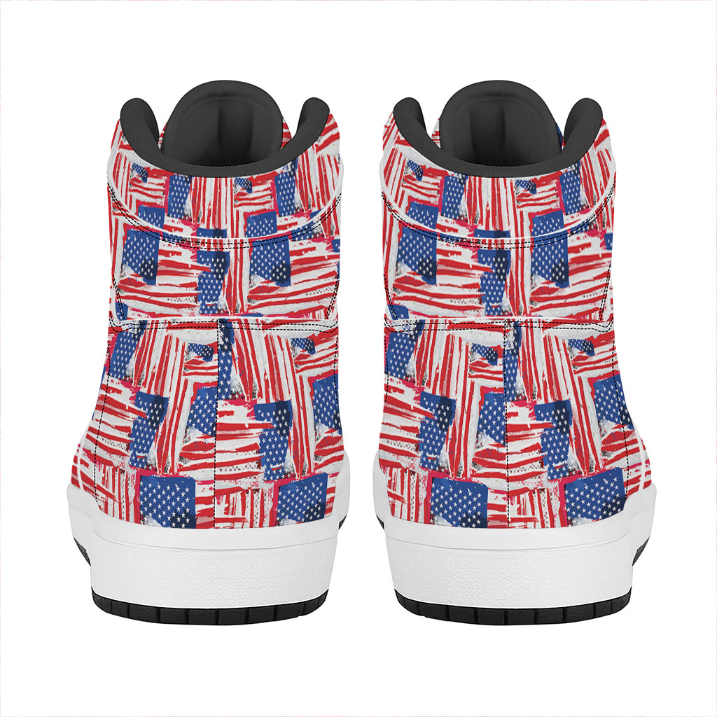 Abstract American Flag Print High Top Leather Sneakers