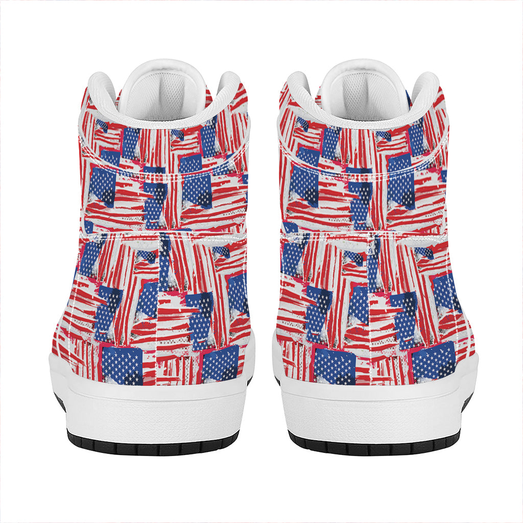Abstract American Flag Print High Top Leather Sneakers