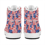 Abstract American Flag Print High Top Leather Sneakers
