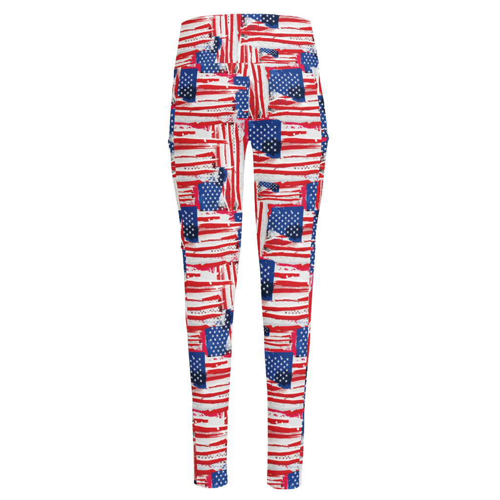 Abstract American Flag Print High-Waisted Pocket Leggings