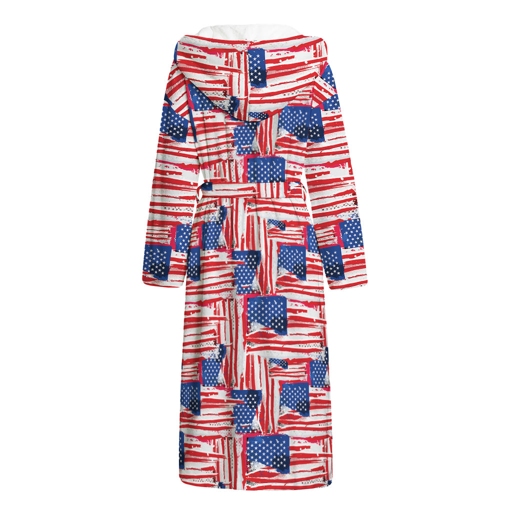Abstract American Flag Print Hooded Bathrobe