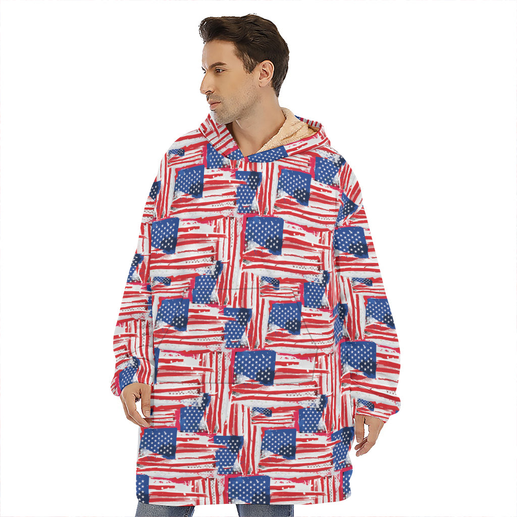 Abstract American Flag Print Hoodie Blanket