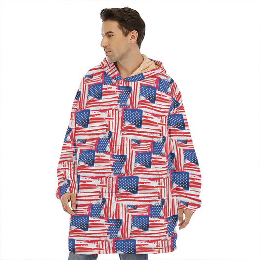Abstract American Flag Print Hoodie Blanket