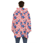 Abstract American Flag Print Hoodie Blanket