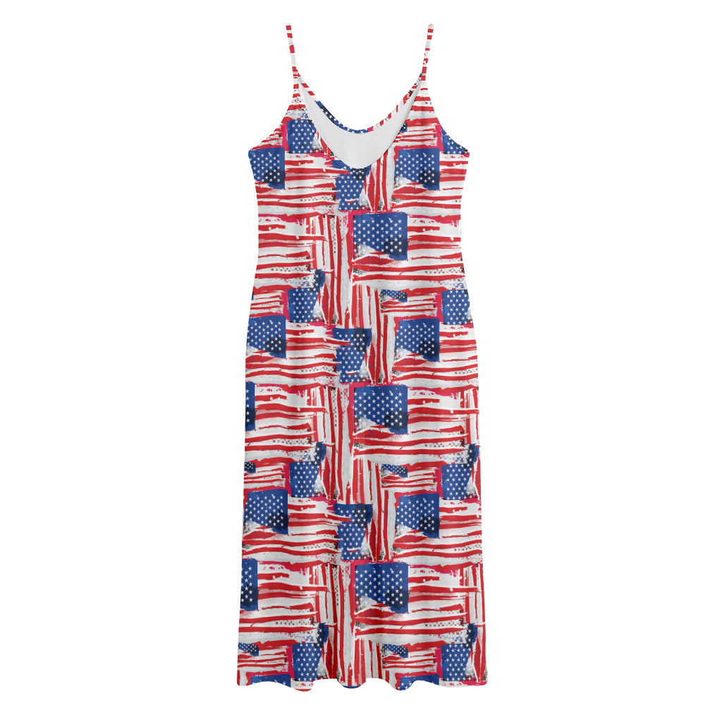 Abstract American Flag Print Jersey Midi Cami Dress