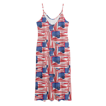 Abstract American Flag Print Jersey Midi Cami Dress