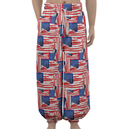 Abstract American Flag Print Lantern Pants