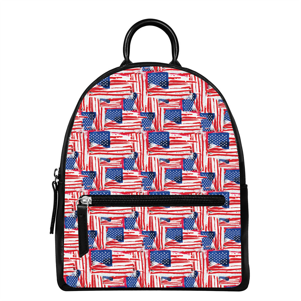 Abstract American Flag Print Leather Backpack