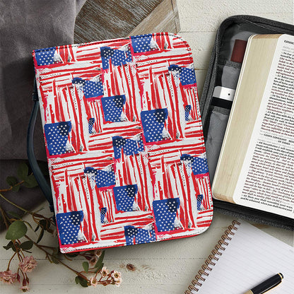 Abstract American Flag Print Leather Bible Cover