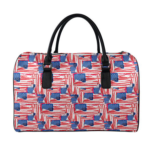 Abstract American Flag Print Leather Duffle Bag