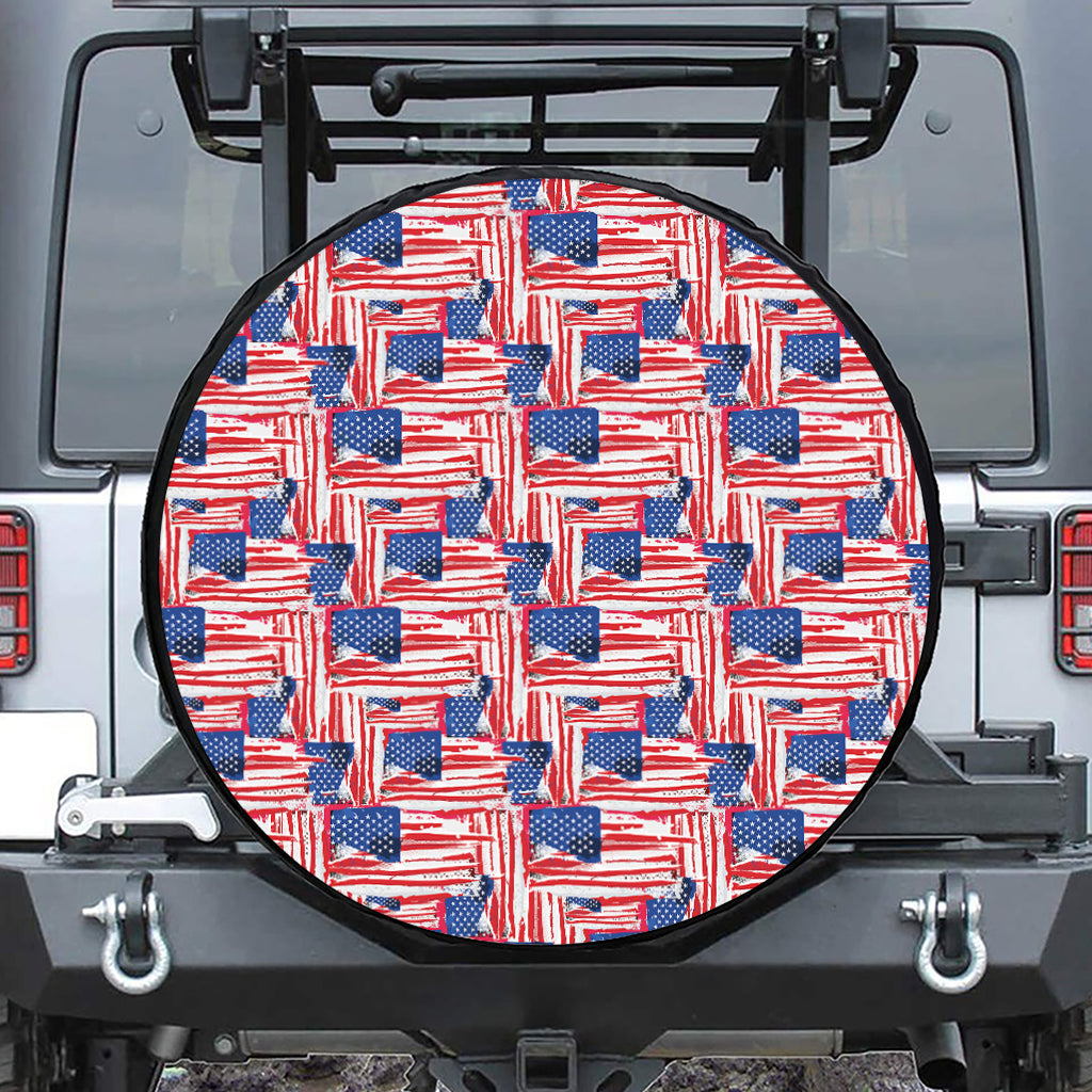 Abstract American Flag Print Leather Spare Tire Cover