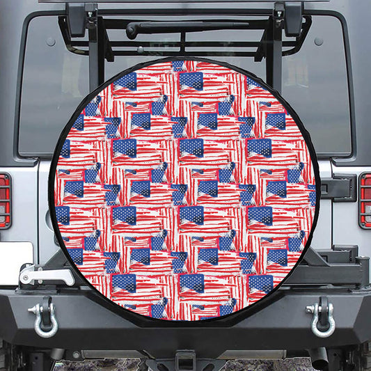 Abstract American Flag Print Leather Spare Tire Cover