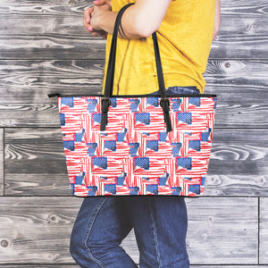 Abstract American Flag Print Leather Tote Bag