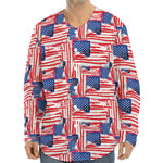 Abstract American Flag Print Long Sleeve Baseball Jersey