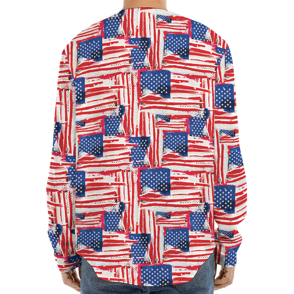 Abstract American Flag Print Long Sleeve Baseball Jersey