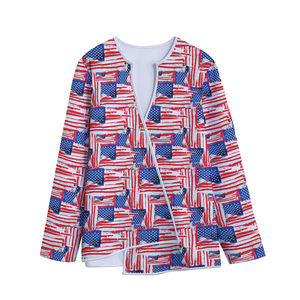 Abstract American Flag Print Long Sleeve Short Coat