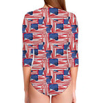 Abstract American Flag Print Long Sleeve Swimsuit