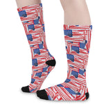 Abstract American Flag Print Long Socks